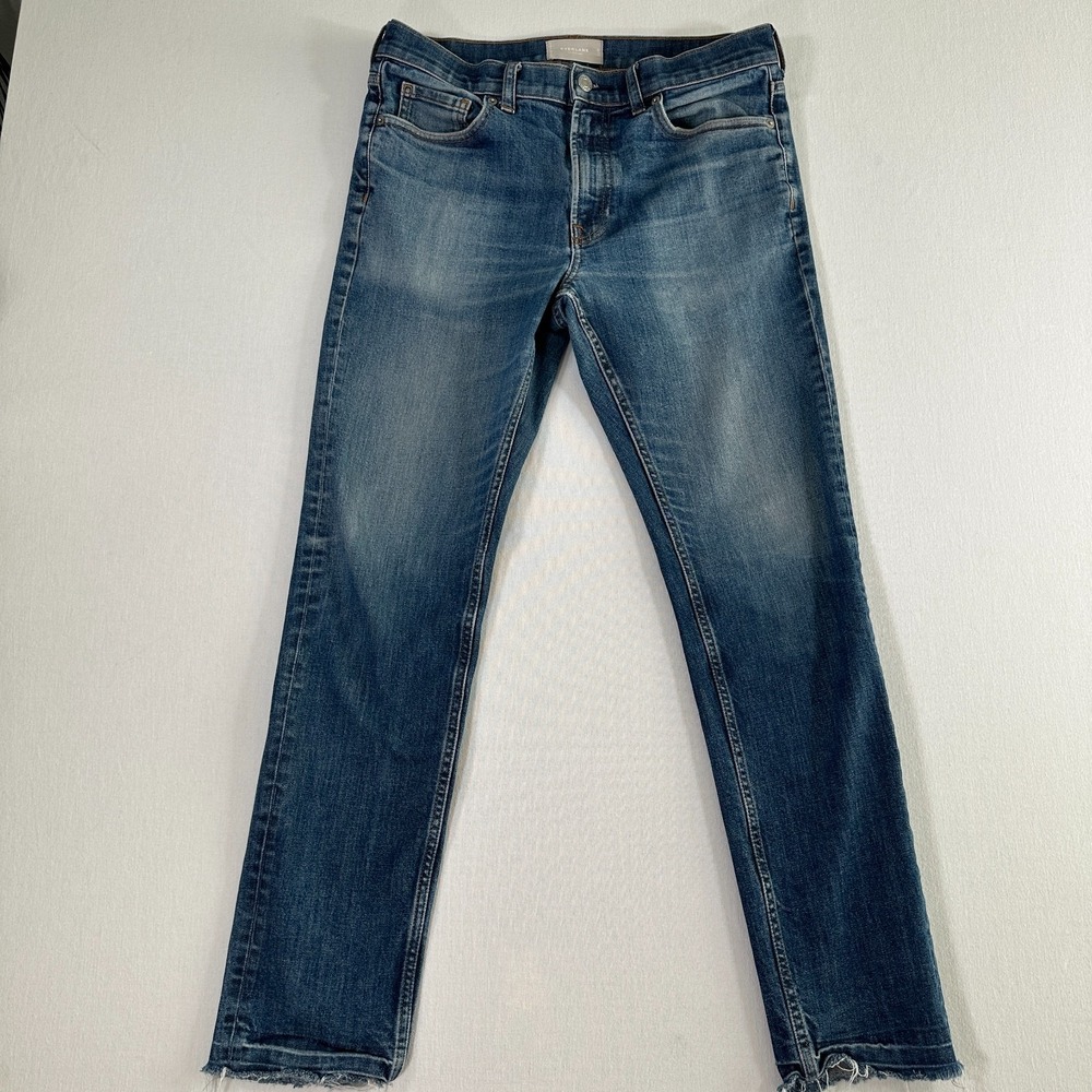 Everlane The Slim Fit Jean Womens Size 32x30 Blue Denim Dark Wash Distressed